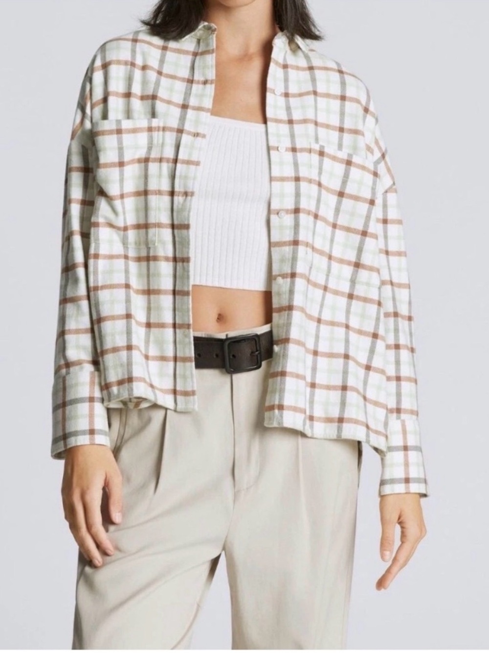 Everlane Boxy Button Cotton Flannel Plaid Oversized Top Shirt NWOT Size XS